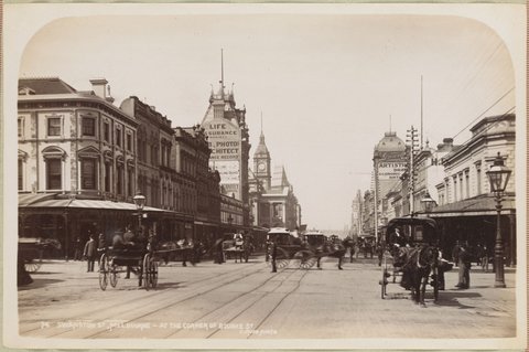 Swanston St Melbourne - at the corner of Bourke St, 1892–1900