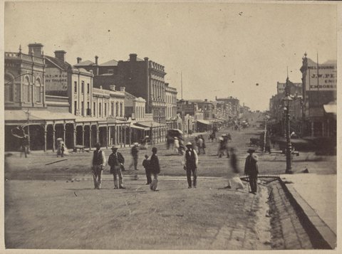 Collins Street Melbourne, west of Swanston Street, c. 1870