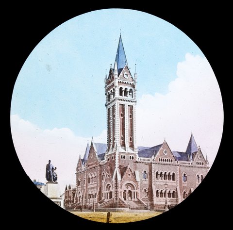 Australia Congregational Church Melbourne [Independent Church, cnr. Russell & Collins Streets and Burke and Wills sculpture], c. 1890