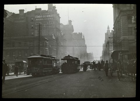 Collins St. Melb. [i.e. Melbourne] looking West [showing Elizabeth St. intersection], 1900–05