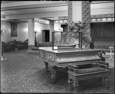 Grand piano in the Dress Circle foyer, Capitol Theatre, Swanston Street, Melbourne, 1949