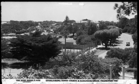 OVERLOOKING TENNIS COURTS & KANANOOK CREEK, FRANKSTON, VIC, 1940–54