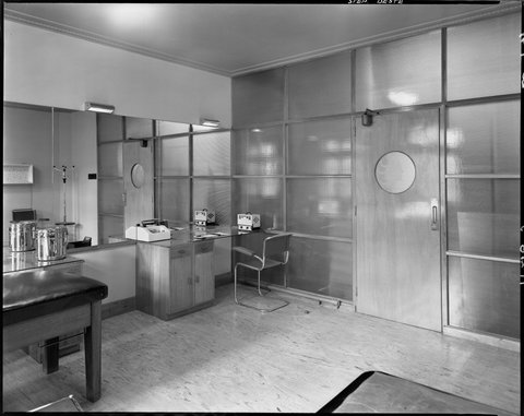 Consulting room, Stephanie Deste Beauty Lodge, 1st floor, Brooks Building, 59-65 Elizabeth St. Melbourne, 1948