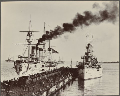 The German, Russian, Dutch, and American cruisers at Port Melbourne, 1901