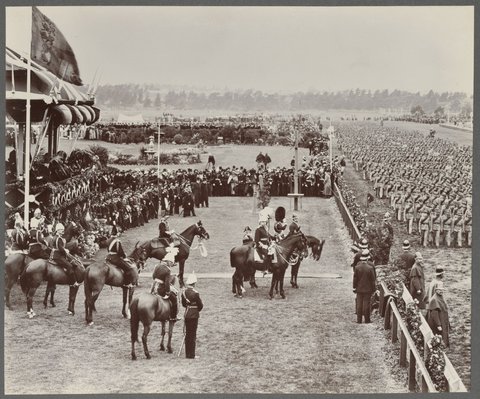 THE ROYAL REVIEW AT FLEMINGTON RACE-COURSE. Cadets marching past, 1901