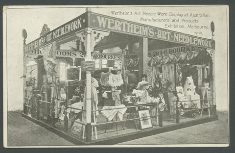 Wertheim's Art Needle Work Display at Australian Manufacturers' and Products Exhibition, Melbourne, 1908, c. 1908