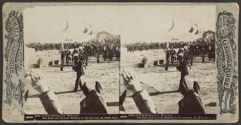 Duke of York Celebrations Melbourne. The Duke and Duckess Walking to the Carriage St. Kilda Pier, 1901