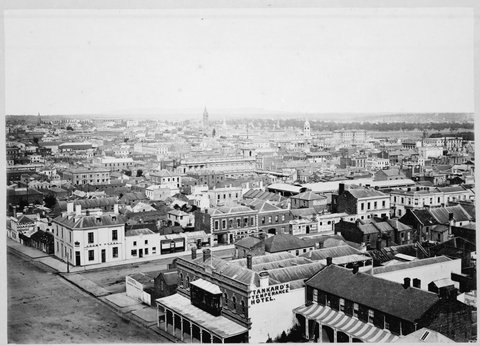 [Shows Queen Street between Lonsdale and Little Bourke Streets] : from the tower of Dr Fitzgerald's residence Lonsdale Street West, 1869
