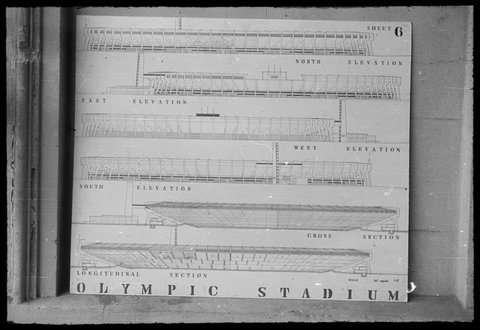 Architectural plan by Smith, Tracey, Lyon and Brock submitted in Olympic Stadium Design Competition, Melbourne, 1952. Sheet 6