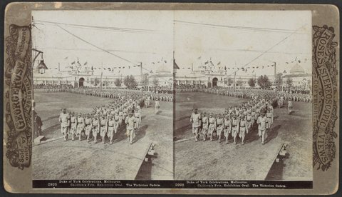 "Duke of York Celebrations, Melbourne. Children's Fete, Exhibition Oval. The Victorian Cadets.", 1901