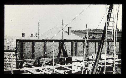 Building under construction, unidentified, but in the vicinity of Dodge Brothers Garage, 529 Elizabeth Street, Melbourne, 1920–40