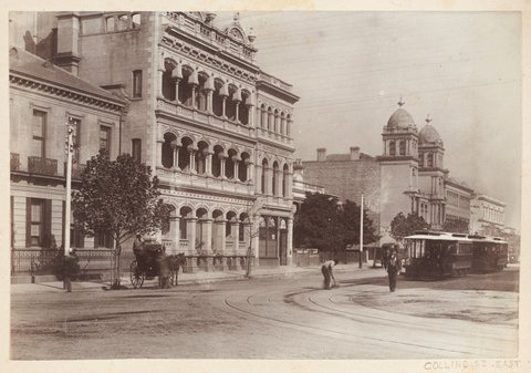 Collins Street, near the corner of Spring Street, with cable tram, 1880–1900