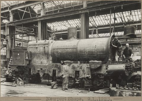 Newport Shops. [Assembling an engine.], 1928