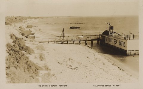 THE BATHS & BEACH. MENTONE, 1920s