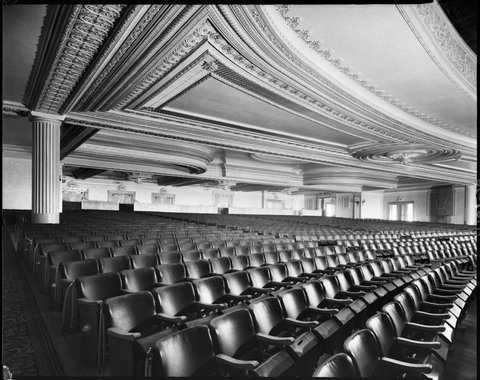 Rear seating in stalls, under dress circle overhang, Regent Theatre, Collins Street, Melbourne, 1948