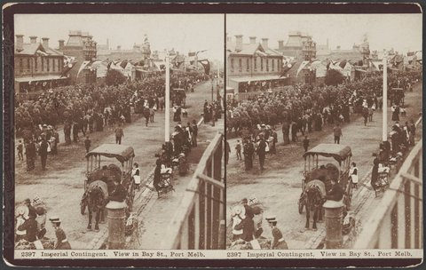 Imperial Contingent. View in Bay St., Port Melb, c. 1900