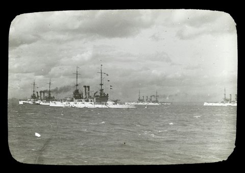 Four ships of the U.S. Great White Fleet in Port Phillip Bay, 1908