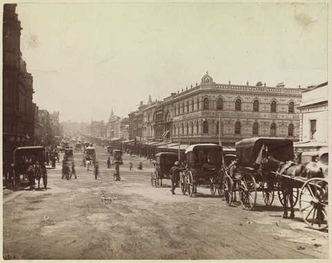 Bourke Street, Melbourne, looking east from Elizabeth Street, showing south side, c. 1880