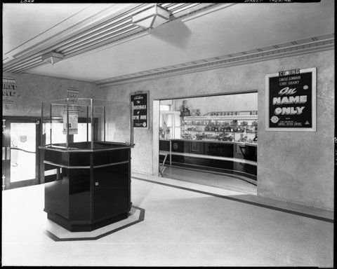 Foyer of Surrey Theatre, 142 Union Road, Surrey Hills, Victoria with ticket office and sweets bar, 1940?