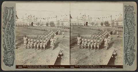 "Duke of York Celebrations, Melbourne. Children's Fete, Exhibition Oval. The Victorian Cadets.", 1901