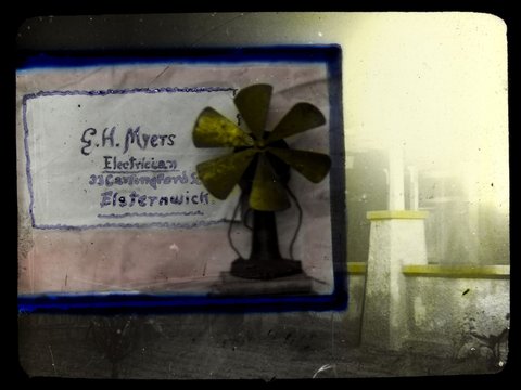 Sign advertising G. H. Myers, Electrician, Elsternwick, 1920–35