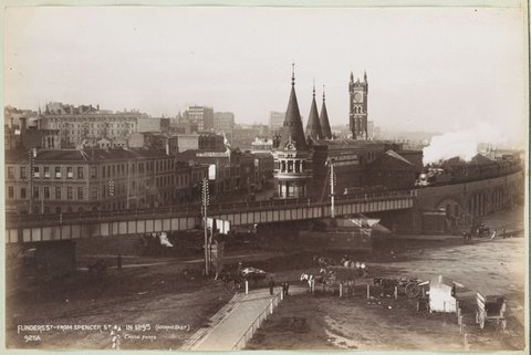 Flinders St - from Spencer St in 1895 (looking east)
