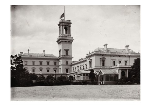 Government House, Melbourne, with flag at half-mast in mourning for Queen Victoria, 1901