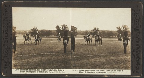 CORONATION FESTIVITIES EARL ROBERTS Bobs at the Review of Officers Training Corps at Windsor Park picture, c. 1911
