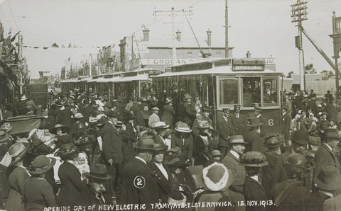 Opening day of new electric tramways. Elsternwick. 13. Nov. 1913, c. 1913