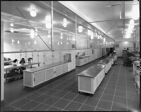 Interior view of industrial kitchen and equipment, Royal Melbourne Hospital, 1945