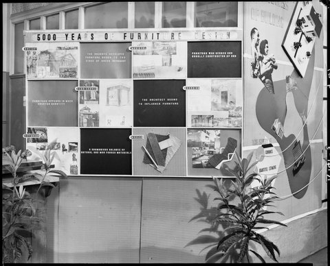 Wall-mounted panel about furniture design, Melbourne Technical College (R.M.I.T.), 1947
