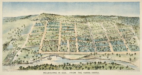 Melbourne In 1838, from the Yarra Yarra, 1888?