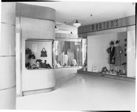 Corner with display cabinets, Manton's Department Store, Bourke Street, Melbourne, c. 1943