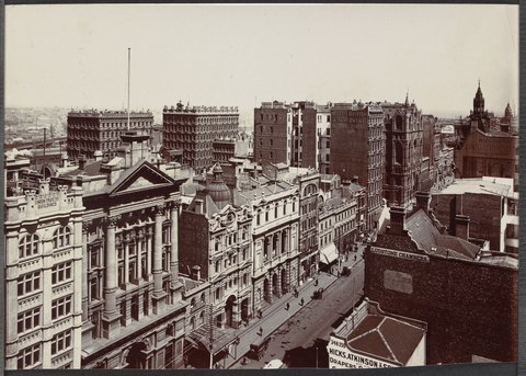 Collins Street looking west from Elizabeth Street, 1913–14