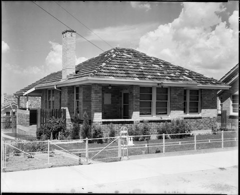 Housing Commission home with a front fence of steel poles, Coburg, Preston and Heidelberg area, c. 1947