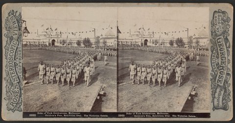 "Duke of York Celebrations, Melbourne. Children's Fete, Exhibition Oval. The Victorian Cadets.", 1901