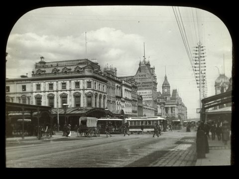 Swanston St ? King S Melb [i.e. Swanston St. Melbourne], c. 1894