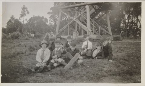 Boys taking a break from playing cricket, Melbourne, c. 1925