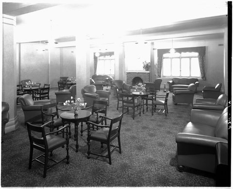 Guest lounge dining area, Victoria Palace Hotel, 209-231 Little Collins Street, Melbourne, c. 1941