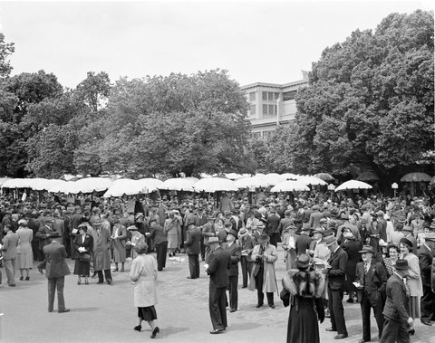Large crowd at Flemington Racecourse, 1949