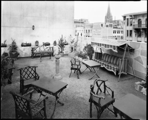 Rooftop garden with griffin statue, Collins Street, Melbourne, c. 1941