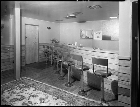 View of oyster bar,Coq D'or Cafe, downstairs, 350 Little Collins St., Melbourne, 1946