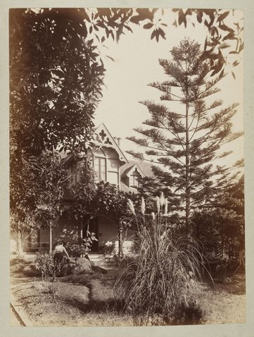 Woman watering garden at Ethelred, Hawthorn, 1884–94