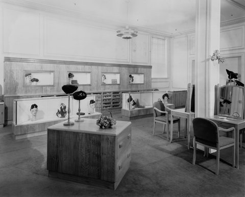 Millinery display, to left, at Georges, 162-168 Collins Street, Melbourne, c. 1943