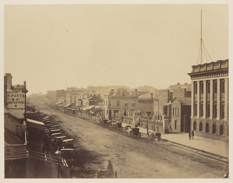 Swanston Street. Melbne [i.e. Melbourne], 1858