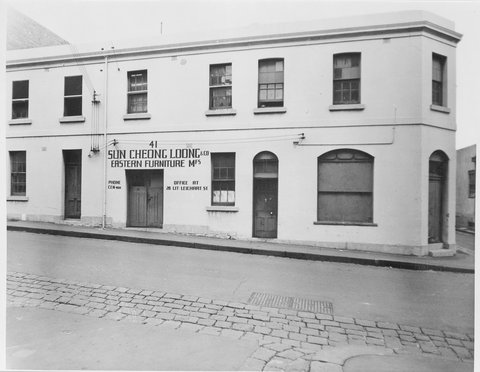 Little Lonsdale Street - south side, at corner with Little Leichardt Street, 1950