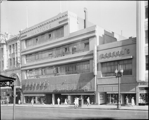 "Exterior, Manton's drapers, 226-236 Bourke Street, Melbourne", 1949–54