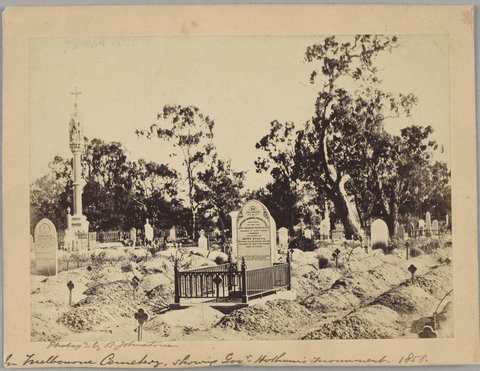 In Melbourne Cemetery, showing Govr [i.e. Governor] Hotham's Monument. 1858