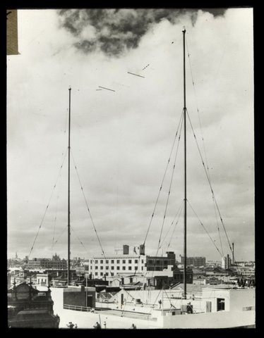 City view from the rooftop of 3AW, at 382 La Trobe Street, looking towards the Healing Radio building, 261 Swanston Street, 1920–40