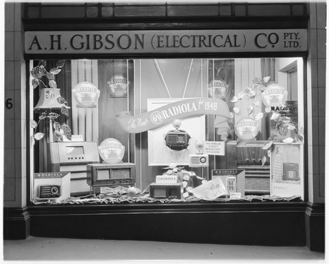 A. H. Gibson Electrical Co., 23 Hardware St., Melbourne. Radiola window display, 1948